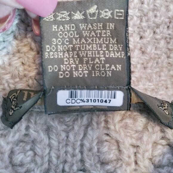 INIS CRAFTS IRELAND Merino Wool Oatmeal Button Down Hooded Cable Knit Sweater S - Picture 11 of 11